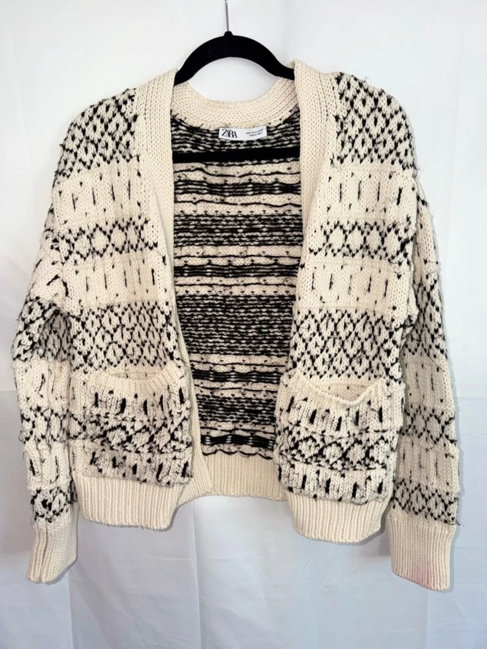 Zara Oversized Cardigan Cream and Black Patterned